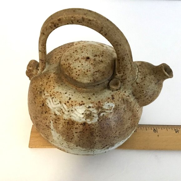 Vintage Wabi-Sabi 6.5" Signed Studio Pottery Stoneware Teapot Speckled/Ash Glaze - Picture 10 of 13